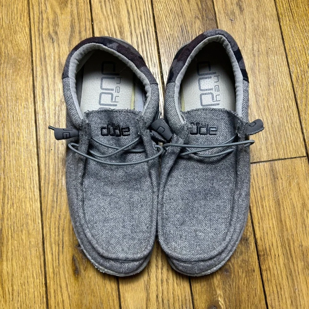 Hey Dude Wally Grey Marl Camo Heel Canvas Slip On Loafers Mens‎ Shoes